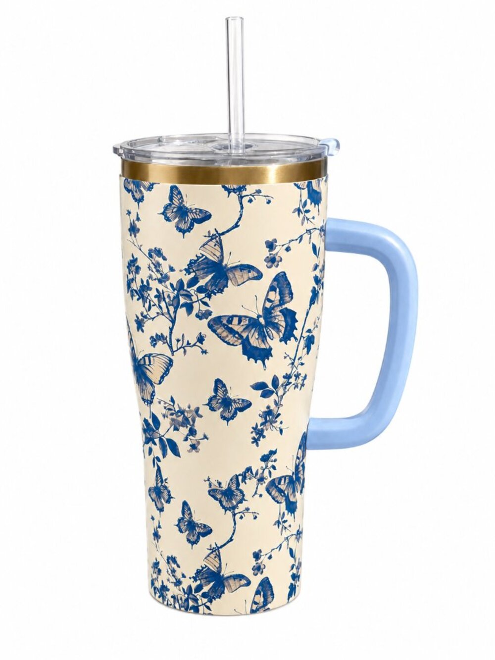Floral Butterfly 30 Oz Insulated Stainless Steel Tumbler with Handle and Straw